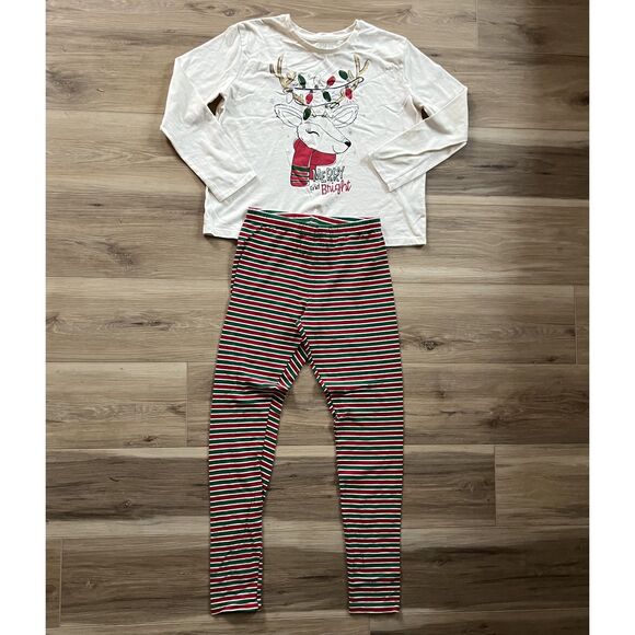 BNWOT Youth Kids Christmas Reindeer Lights PJs Pajama Pants Long Sleeve Shirt xl - Picture 2 of 6